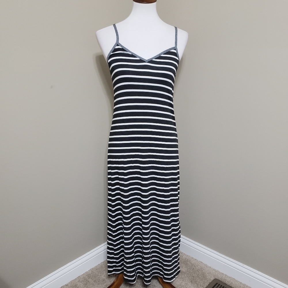 Soft black and white striped maxi dress